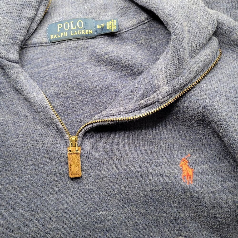 POLO Ralph Lauren Blue With Red Logo Long Sleeve V Neck Zip Up Sweater Pullover - Picture 7 of 11
